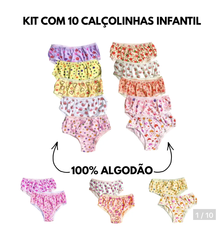 Kit de calcinhas infantis estampadas