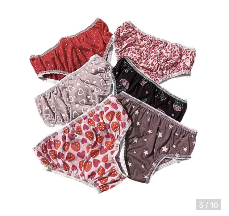 Variedade de estampas das calcinhas infantis